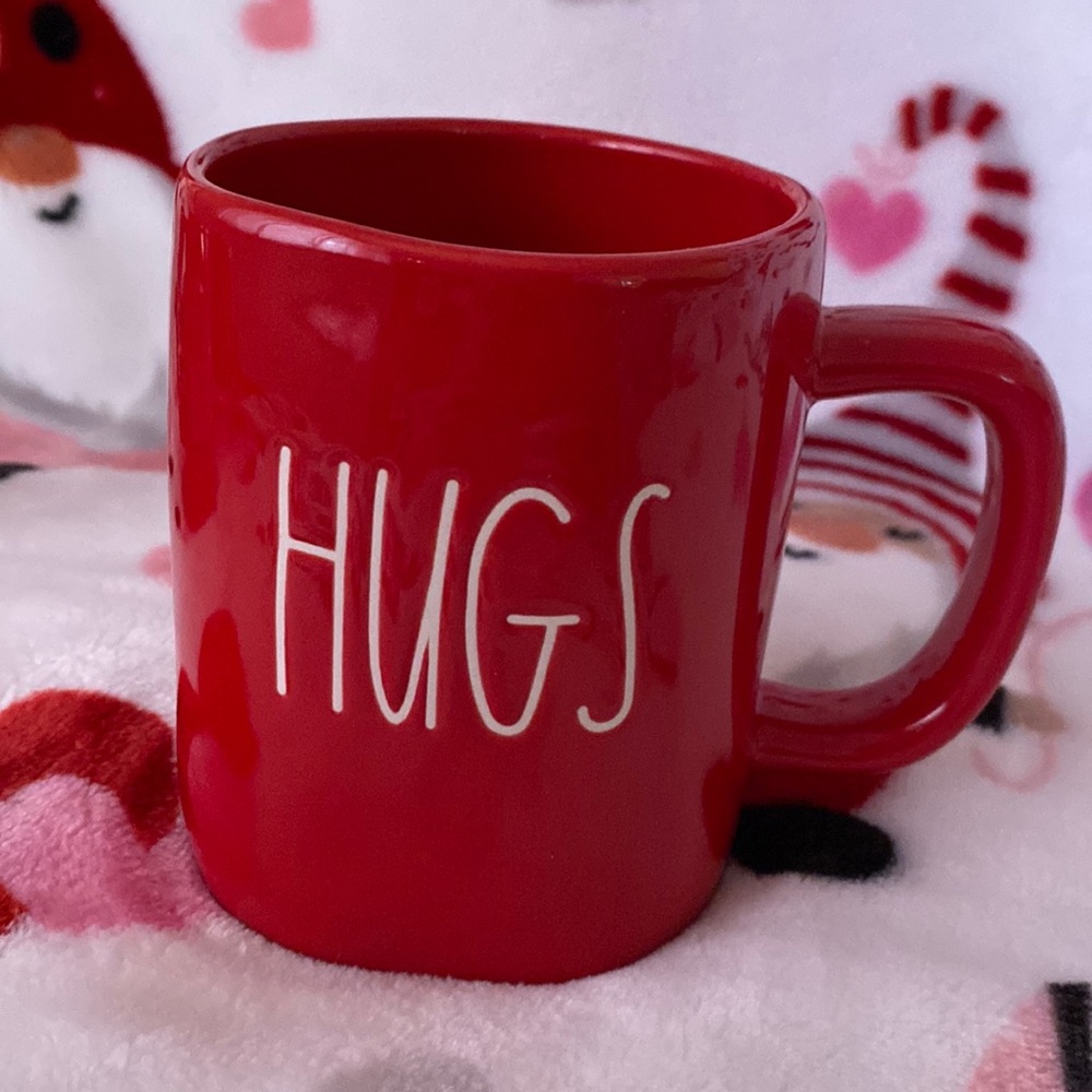 RAE DUNN Valentines HUGS KISSES Red Double-Sided Cup Coffee Mug